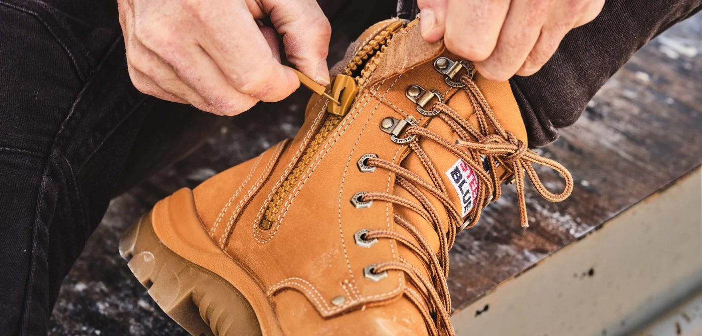 Lacing up a Steel Blue safety boot